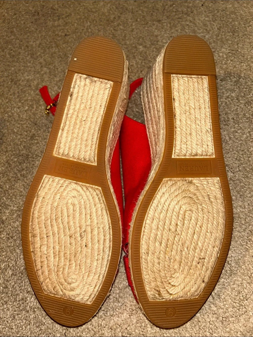 Lauren Ralph Lauren NWOB Bright Red Slingback Espadrille Wedge Sandals Size 9